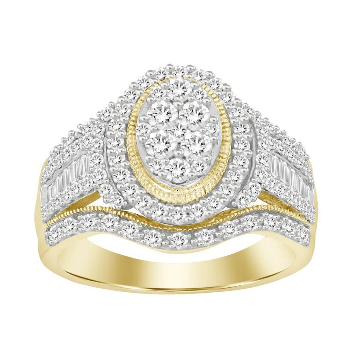 1 cttw Baguette Round Diamond Oval Shape Womens Ring 10k Yellow Gold