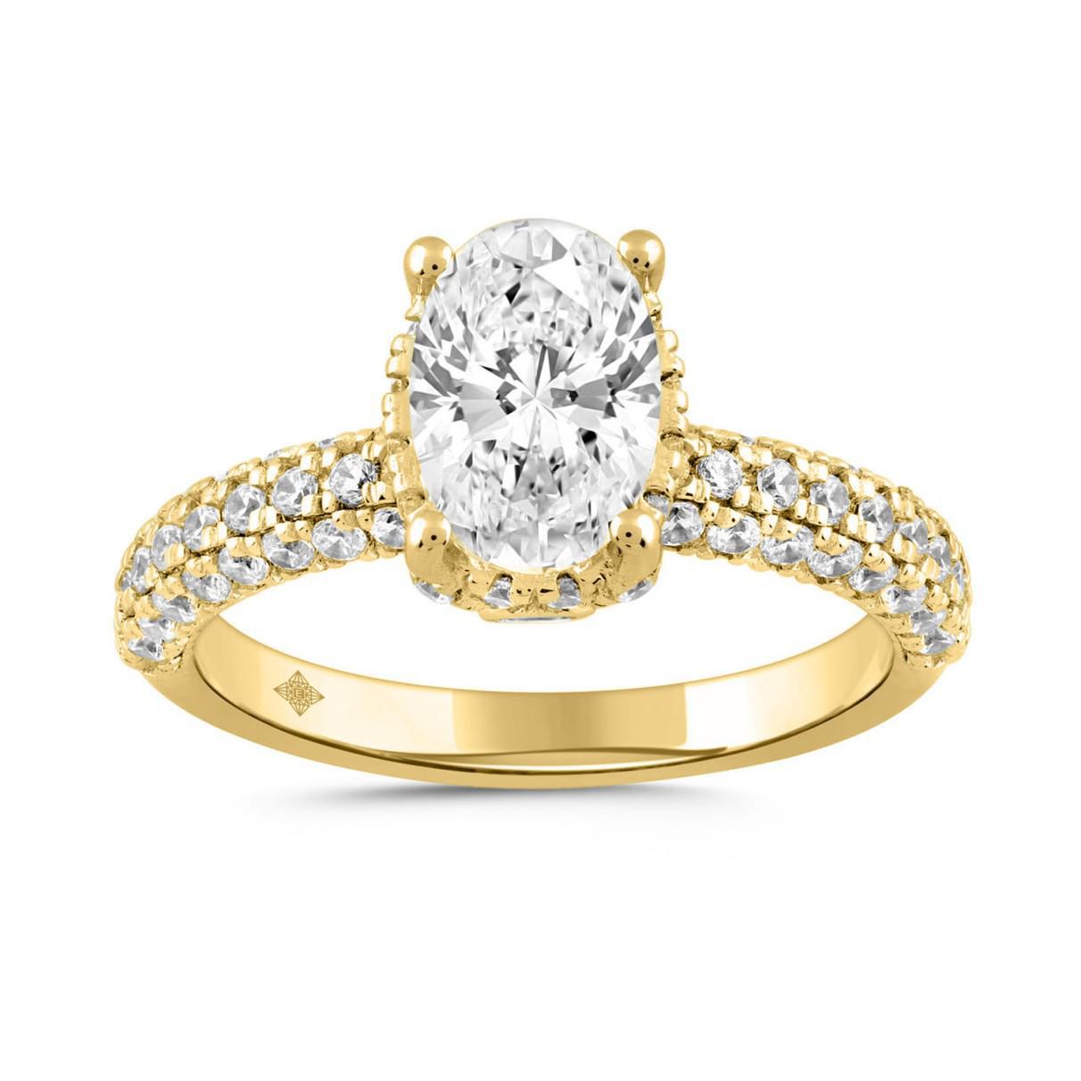 2.50 cttw Lab Grown Oval Round Diamond Halo Engagement Ring 14k Yellow Gold