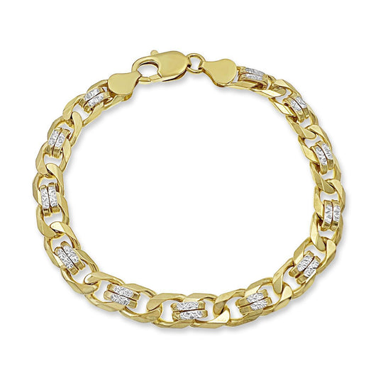 10k Yellow Gold Pave Cuban Curb Link Chain Mens Bracelet