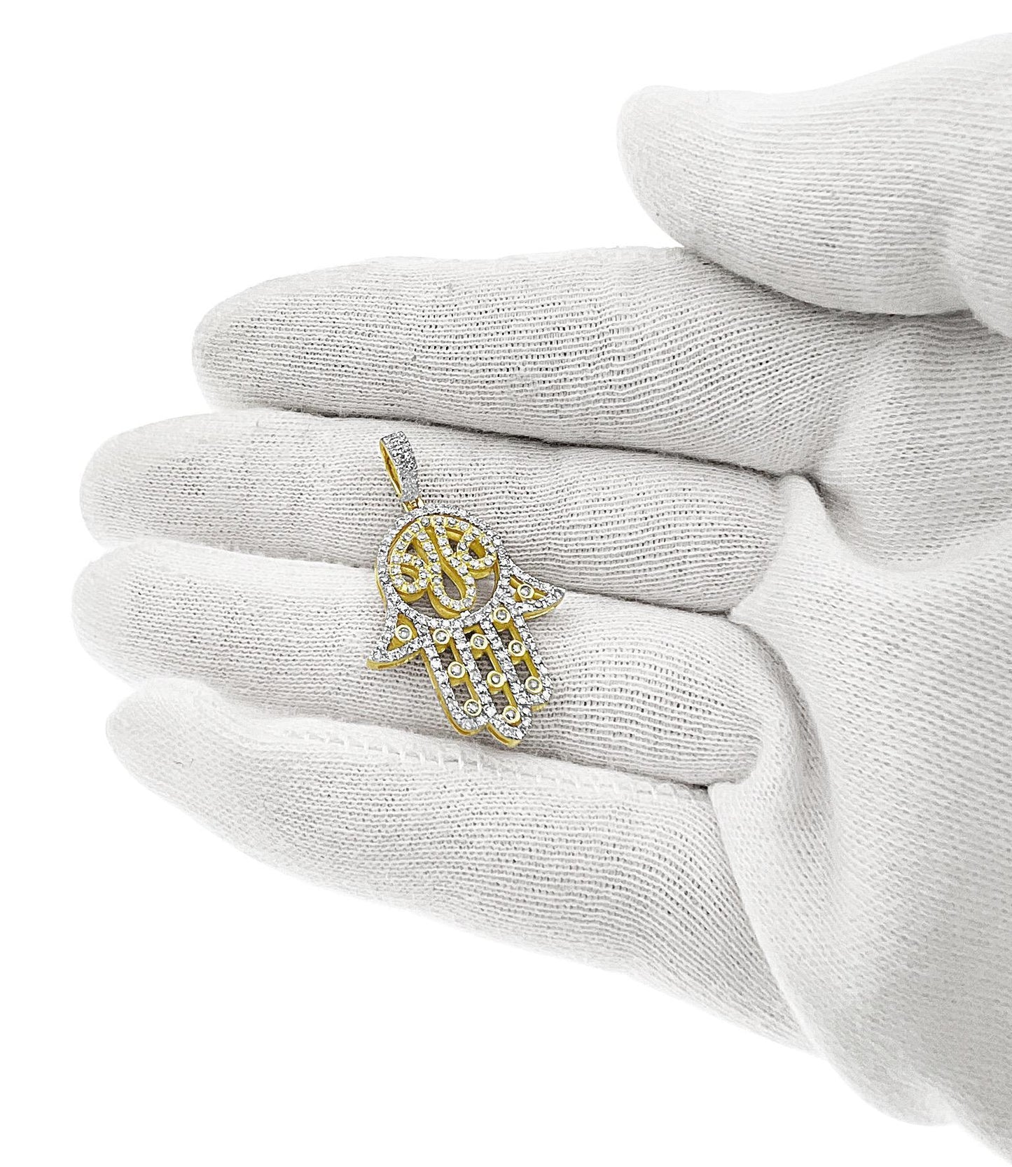 0.62 Cttw Diamond Hamsa Fatima Hand Charm Pendant 10k Yellow Gold