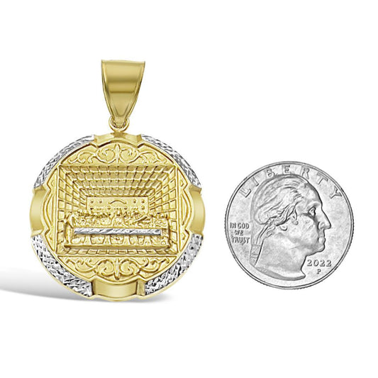 Last Supper Pendant 10k Yellow White Gold Mens Round Charm 1.8 inch
