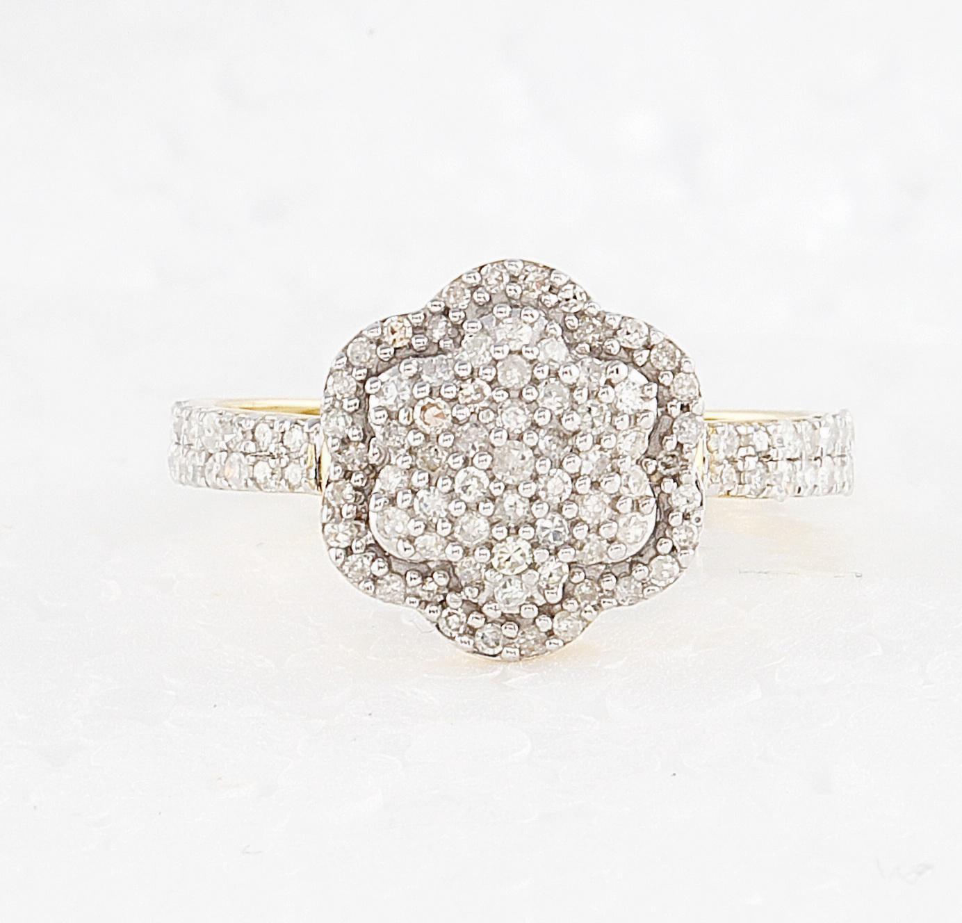 0.50cttw Diamond Engagement Flower Cluster Womens Ring 10k Yellow Gold