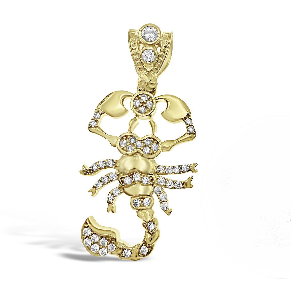 Scorpio Pendant Zodiac Star Sign Charm 10k Yellow Gold CZ 1.5 inch