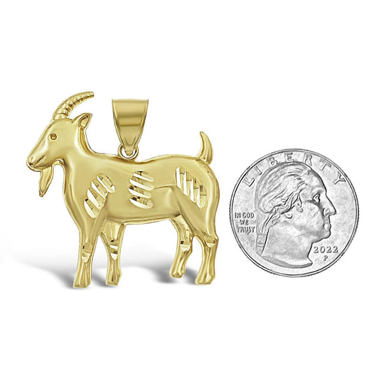 Goat Pendant Charm 10k Yellow Gold 1.5 inch