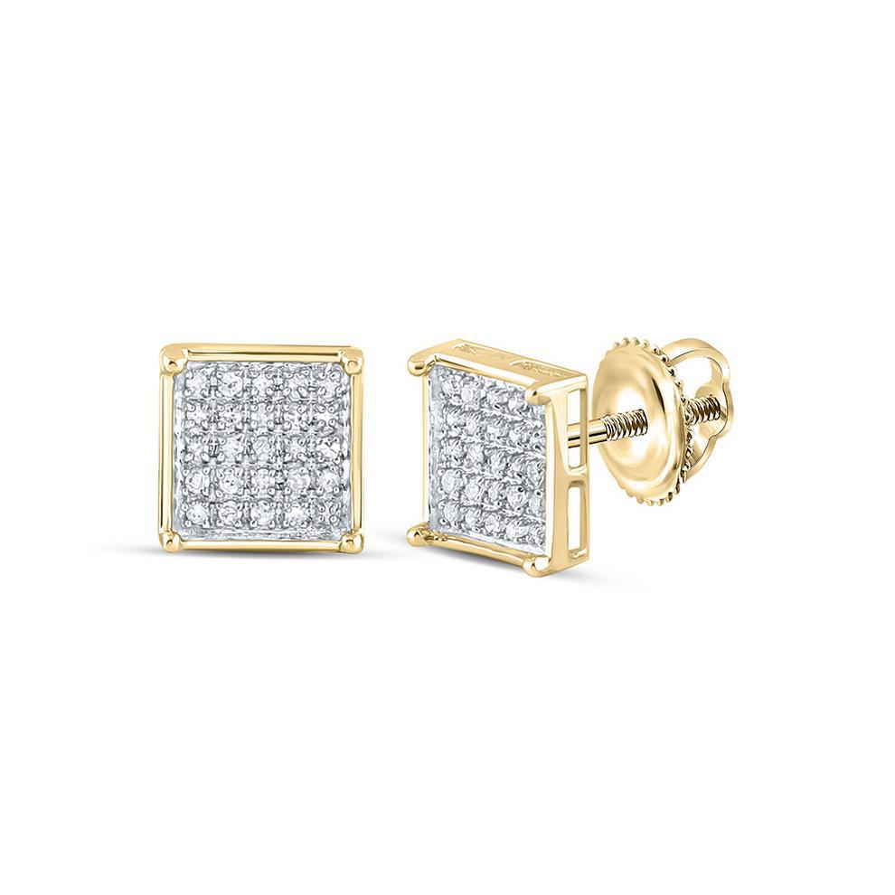 Diamond Square Mens stud Earrings 10k Yellow Gold Screw Back