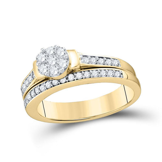 0.50ctw Diamond Round Cluster Engagement Bridal Wedding Ring Set 10k Yellow Gold
