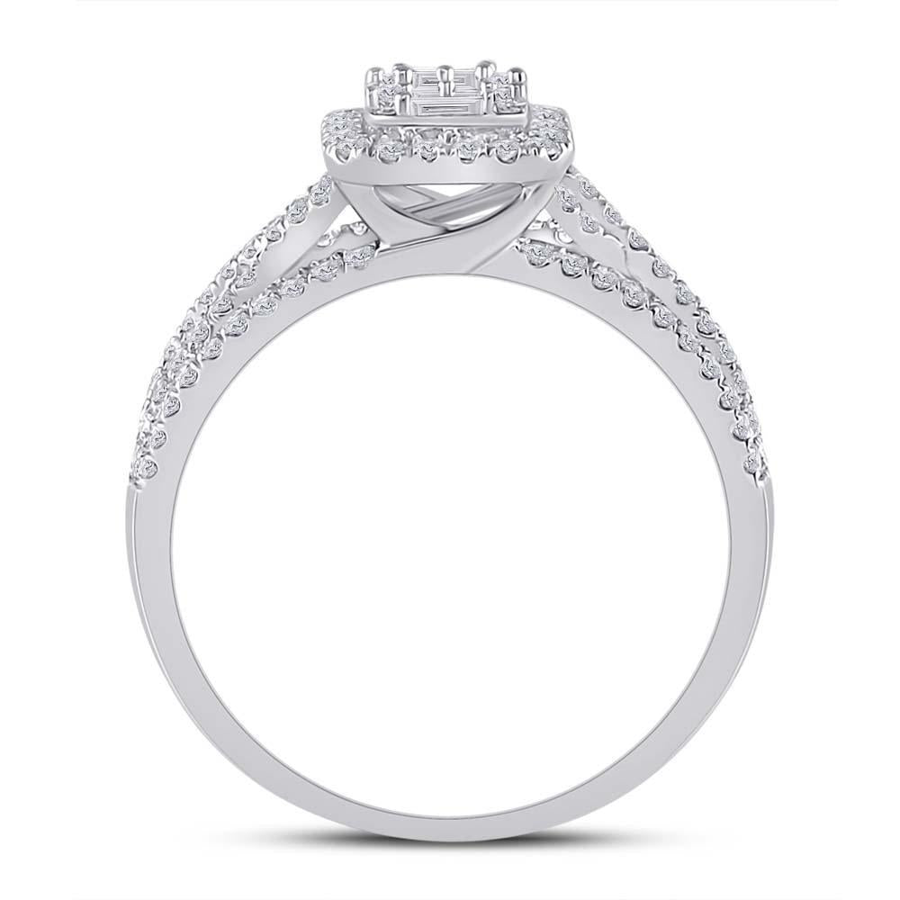 0.75 Cttw Baguette Diamond Cushion Cluster Engagement Ring 14k White Gold