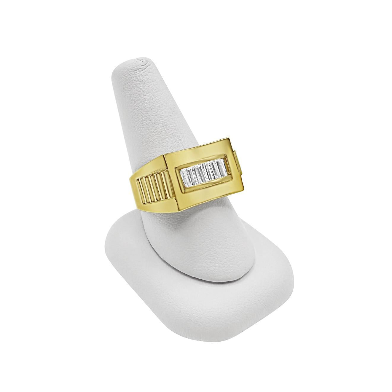 10K Yellow Gold Baguette Mens Signet Pinky Ring