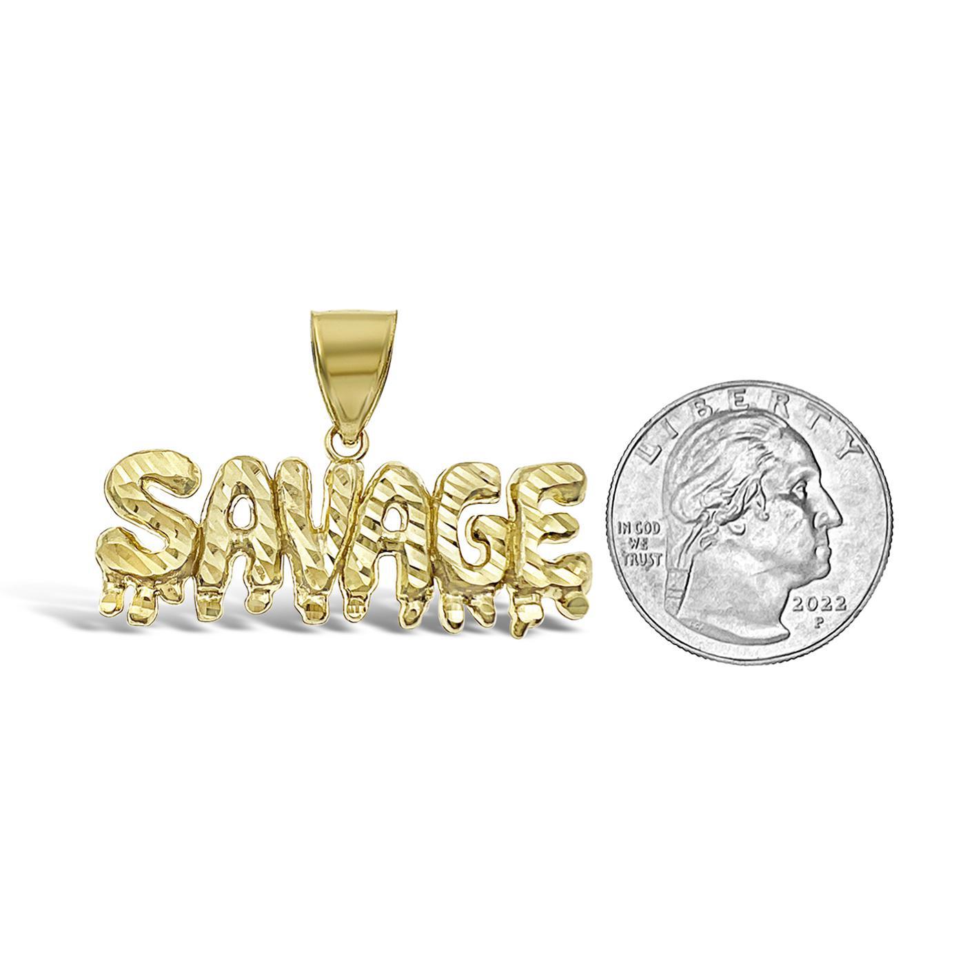 Savage Dripping Pendant Charm 10k Yellow Gold 1 inch