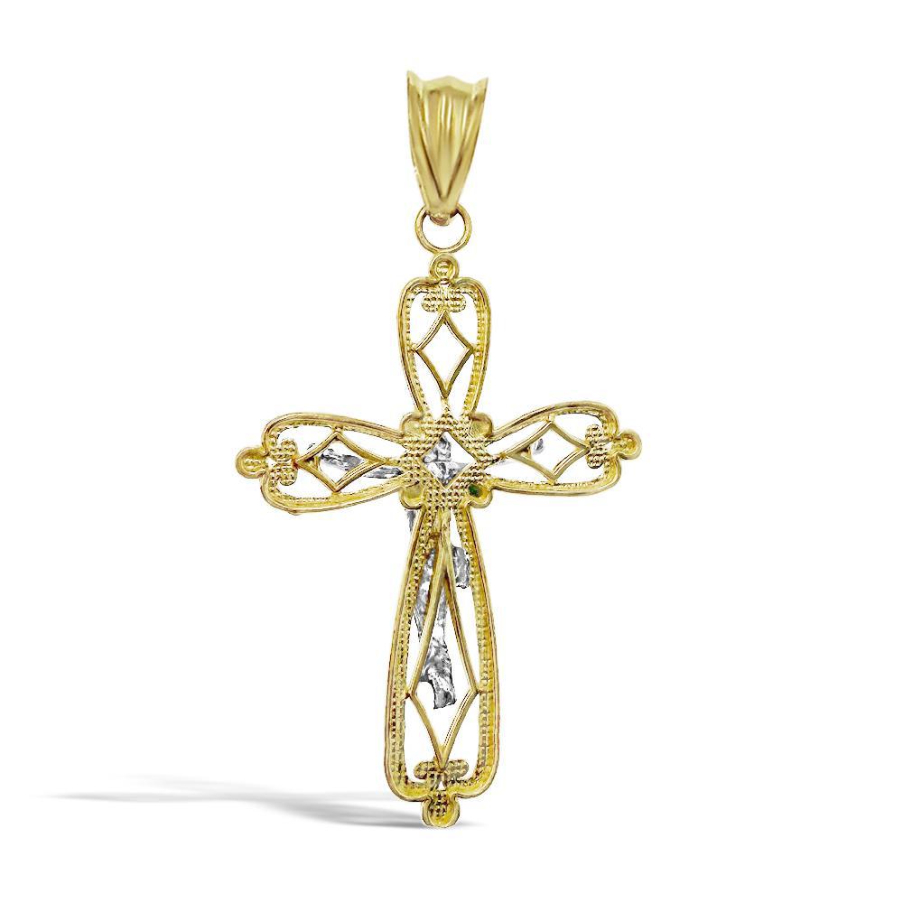 Cross Jesus Crucifix Pendant Real 10k Yellow White Gold Charm 1.5 inch