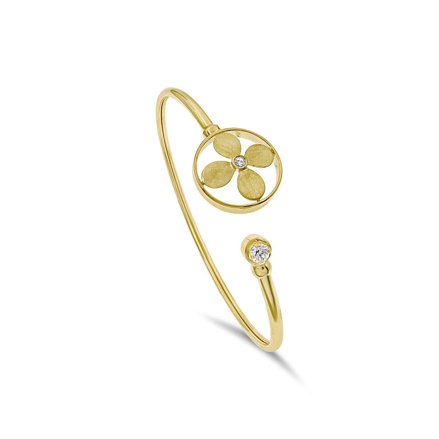 14k Yellow Gold Flexible Flower Bangle Stackable Bracelet 7 inch