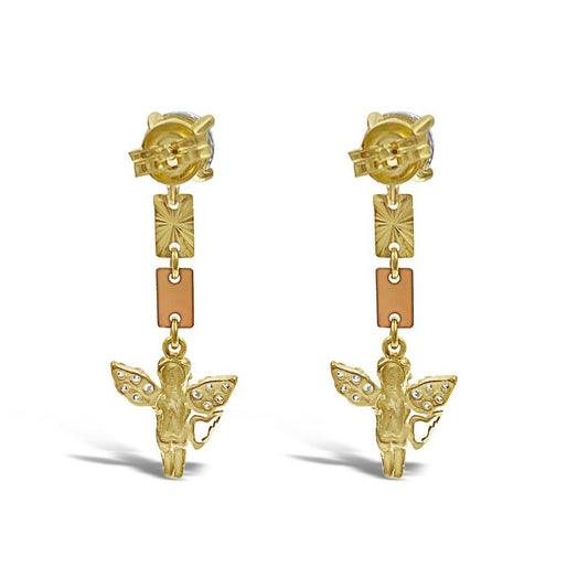 14k Yellow Rose Gold Angel Drop Dangle Stud Earrings 1.4 inch