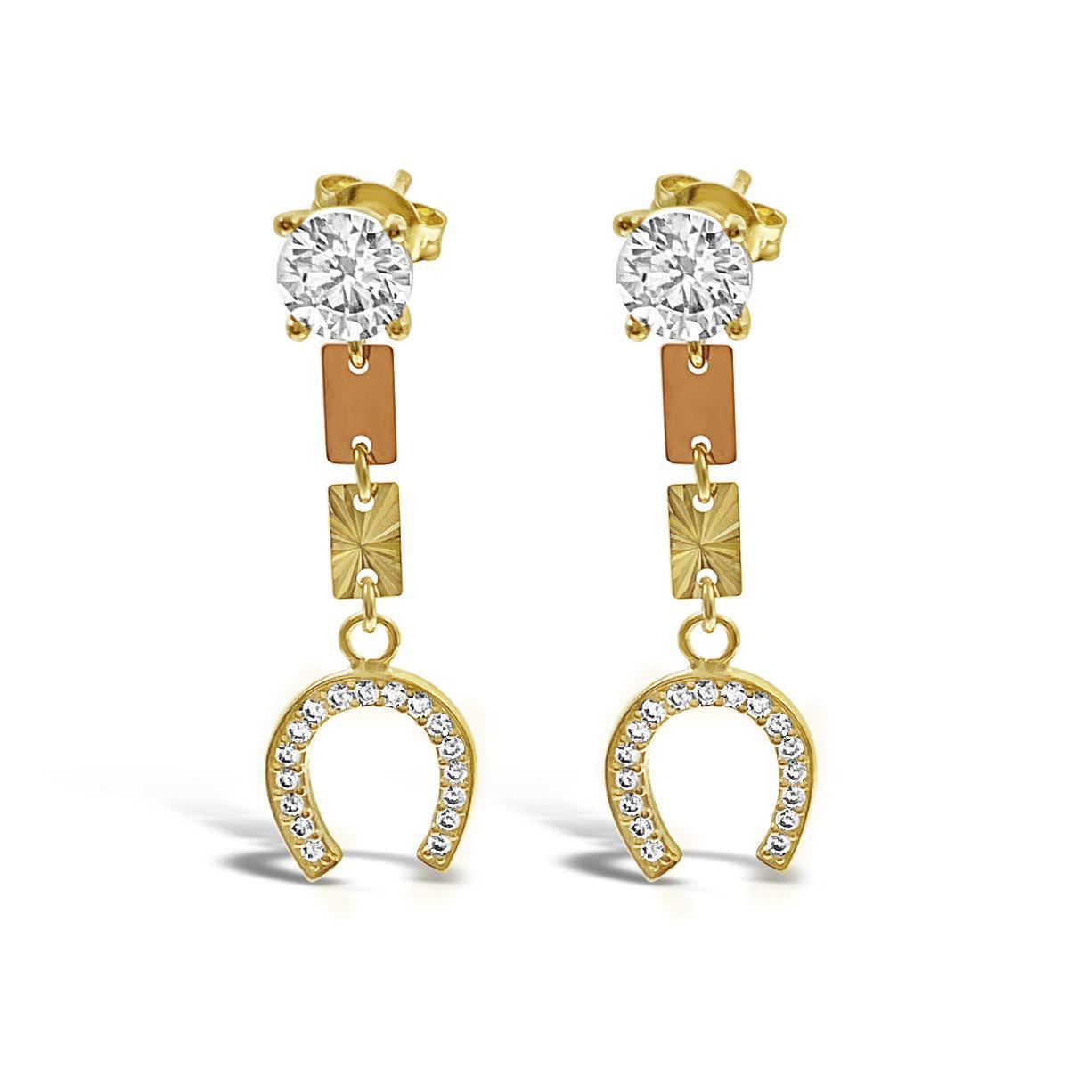 14k Gold Horse Shoe Drop Dangle Earrings Stud