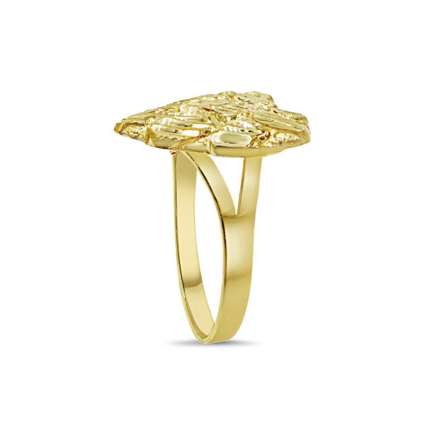 10K Yellow Gold Nugget Heart Ring Women Real Gold Textured Statement Jewelry
