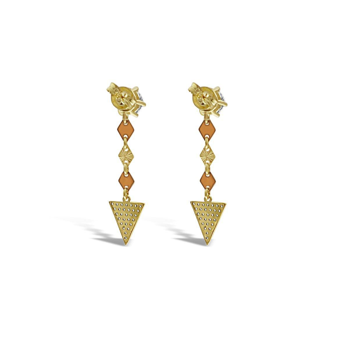14k Yellow Rose Gold Triangle Drop Dangle Womens Stud Earrings