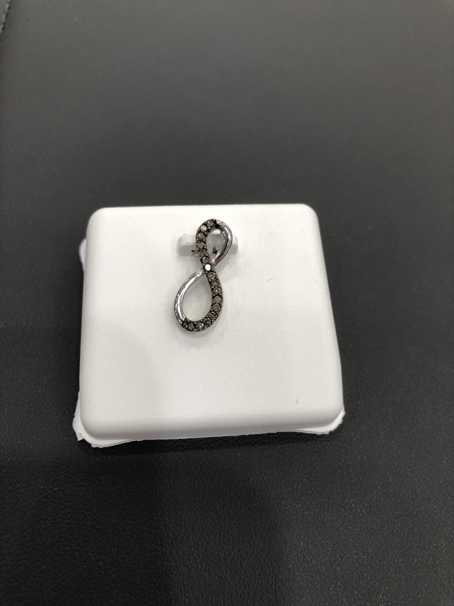 Chocolate Diamond Infinity Charm Pendant 10k White Gold