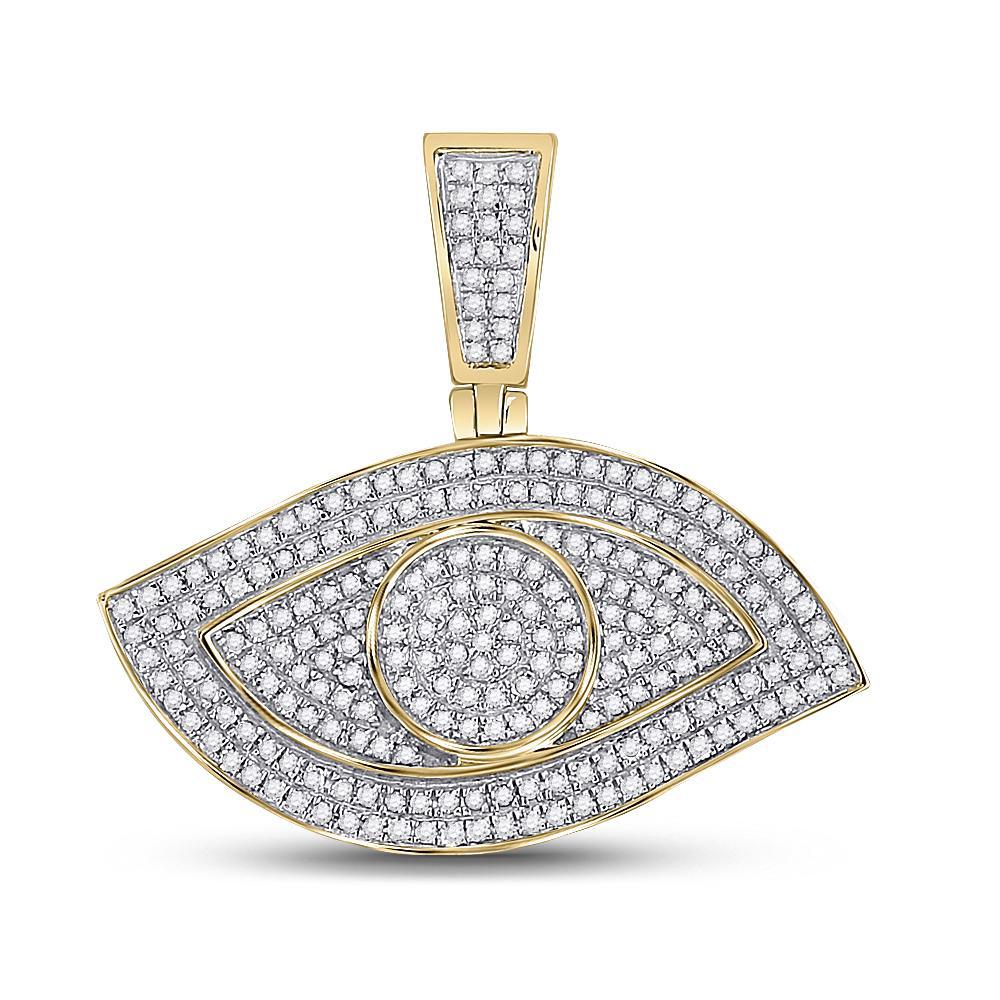 0.60Ctw Gold Diamond All Seeing Eye Charm Pendant 10k Yellow Mens