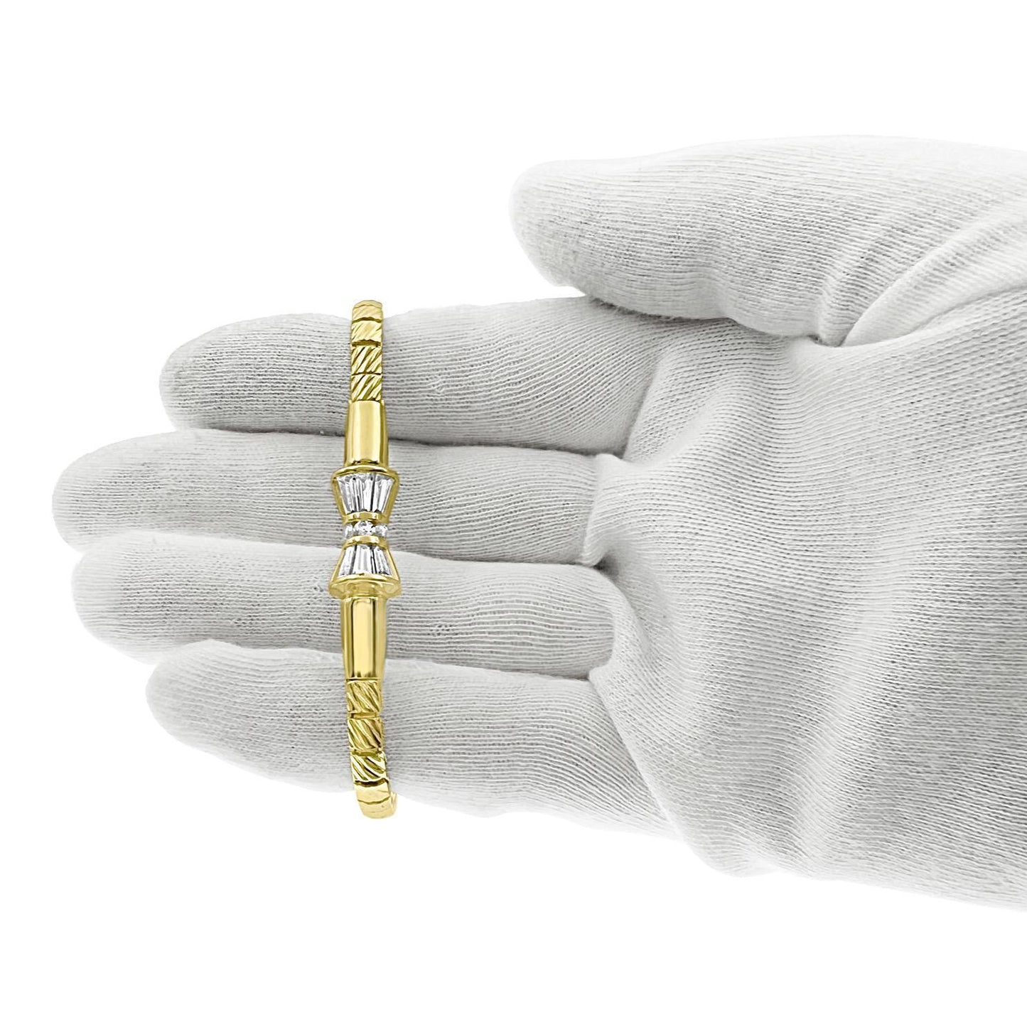 10k Yellow Gold Bar Link Bracelet CZ