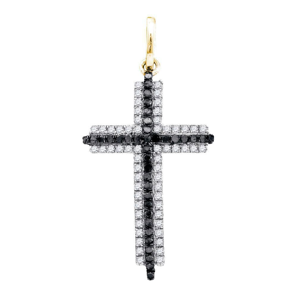 0.23ctw Colored Black Diamond Cross Charm Pendant 10k Yellow Gold