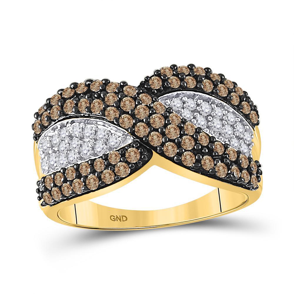 Chocolate Diamond Crossover Stripe Womens Band 10k Yellow Gold Ring 1 Cttw