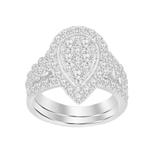 1ctw Diamond Pear Shape Wedding Bridal Ring Set 14k White Gold Halo Cluster