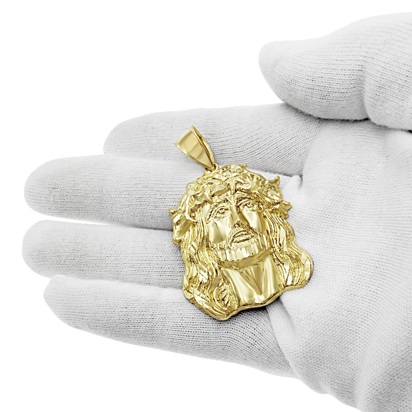 Jesus Head Pendant Mens Charm 10k Yellow Gold 2.1 inch