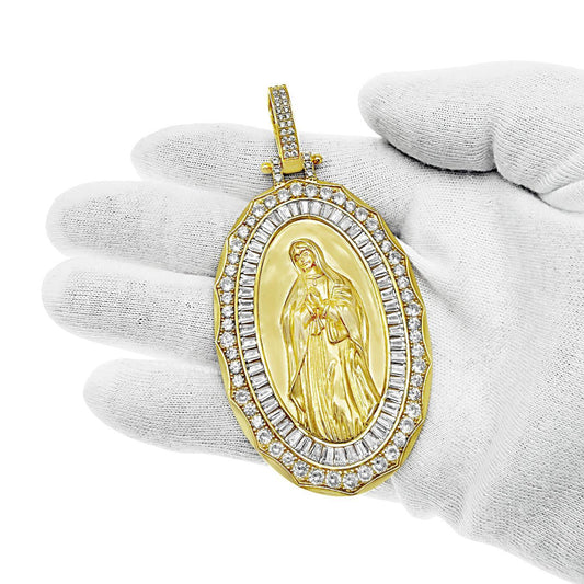 925 Sterling Silver Virgin Mary Oval Pendant