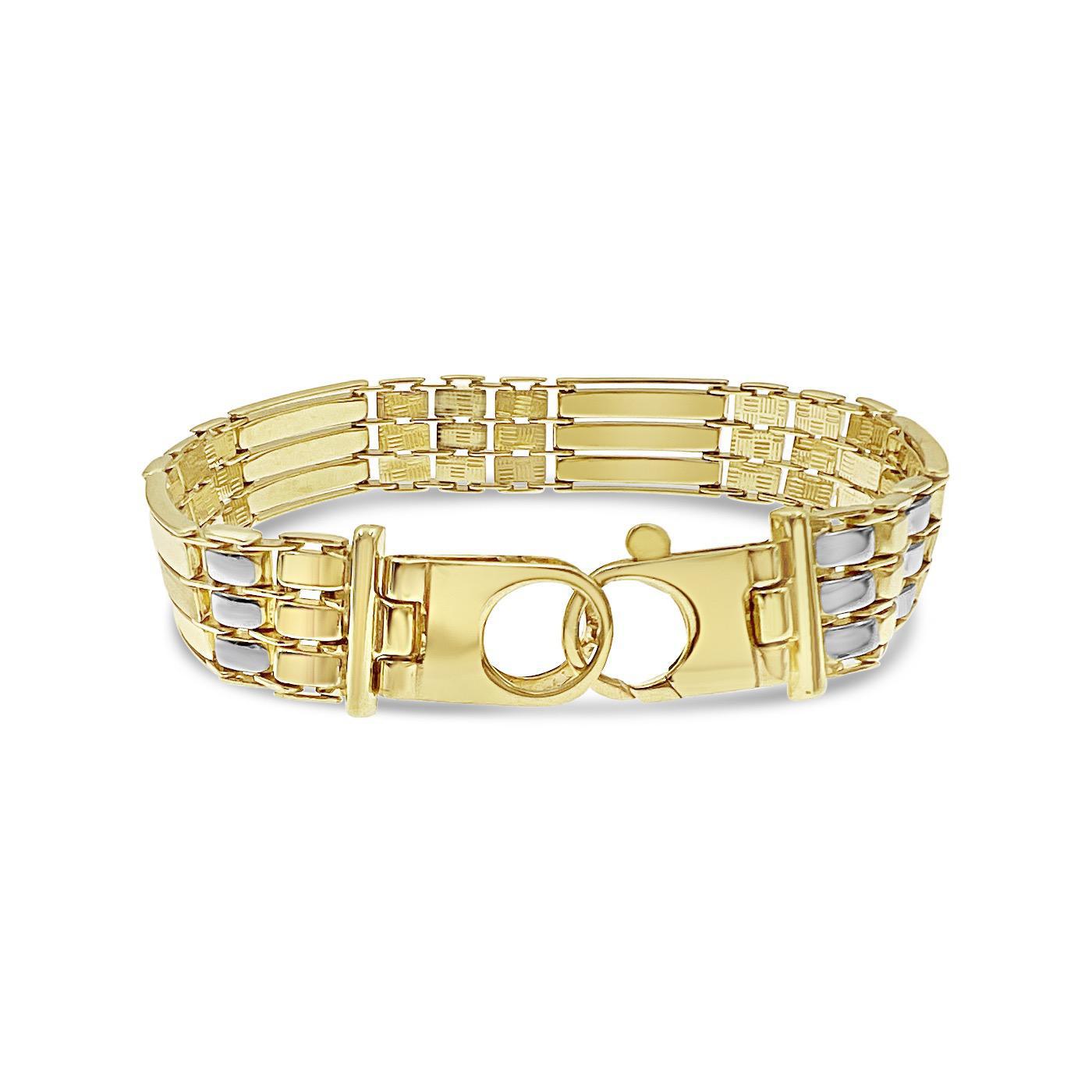 12mm Railroad Link Bracelet Real 10k Two Tone Gold Mens 8.5"