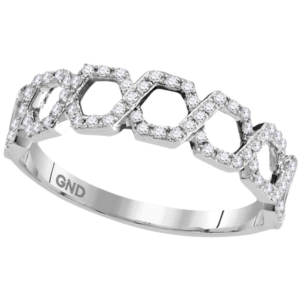 0.25 cttw Diamond Stackable Polygon Woven Women Band Ring 10k White Gold