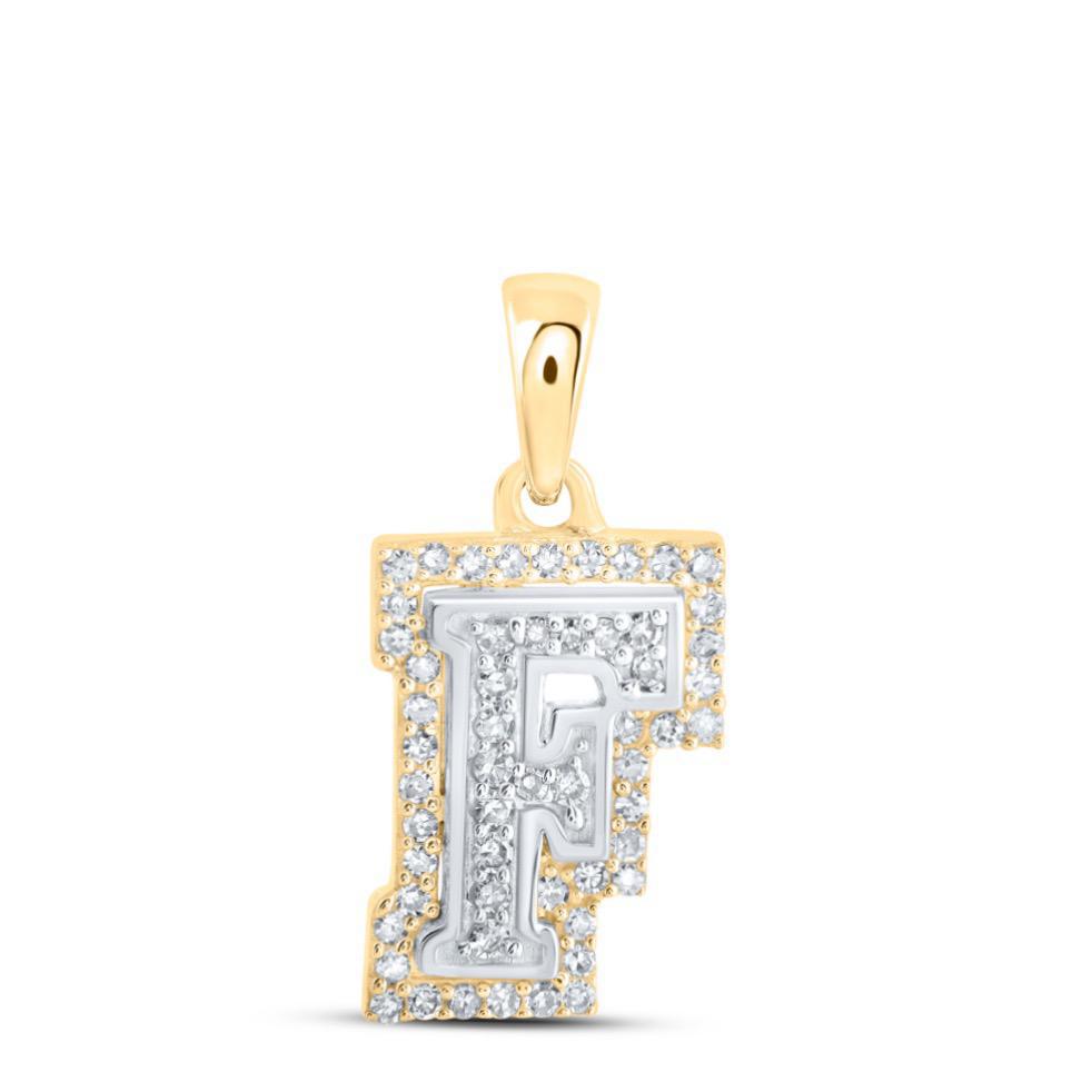 0.20cttw Diamond F Initial Letter Charm Pendant 10k Two tone Gold 0.7 inch