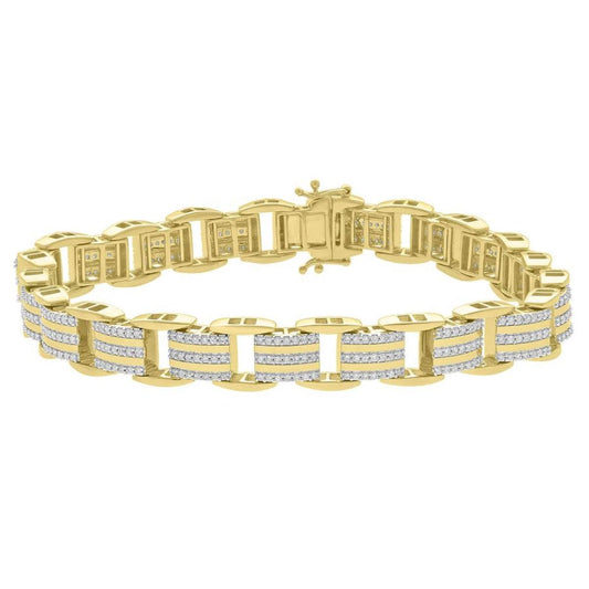 2 Cttw Diamond Mens Rail Road Link Bracelet 10k Yellow Gold