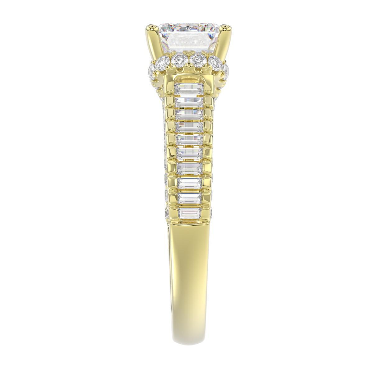 3.00 cttw Lab Grown Diamond Horizontal Emerald Engagement Ring 14k Yellow Gold