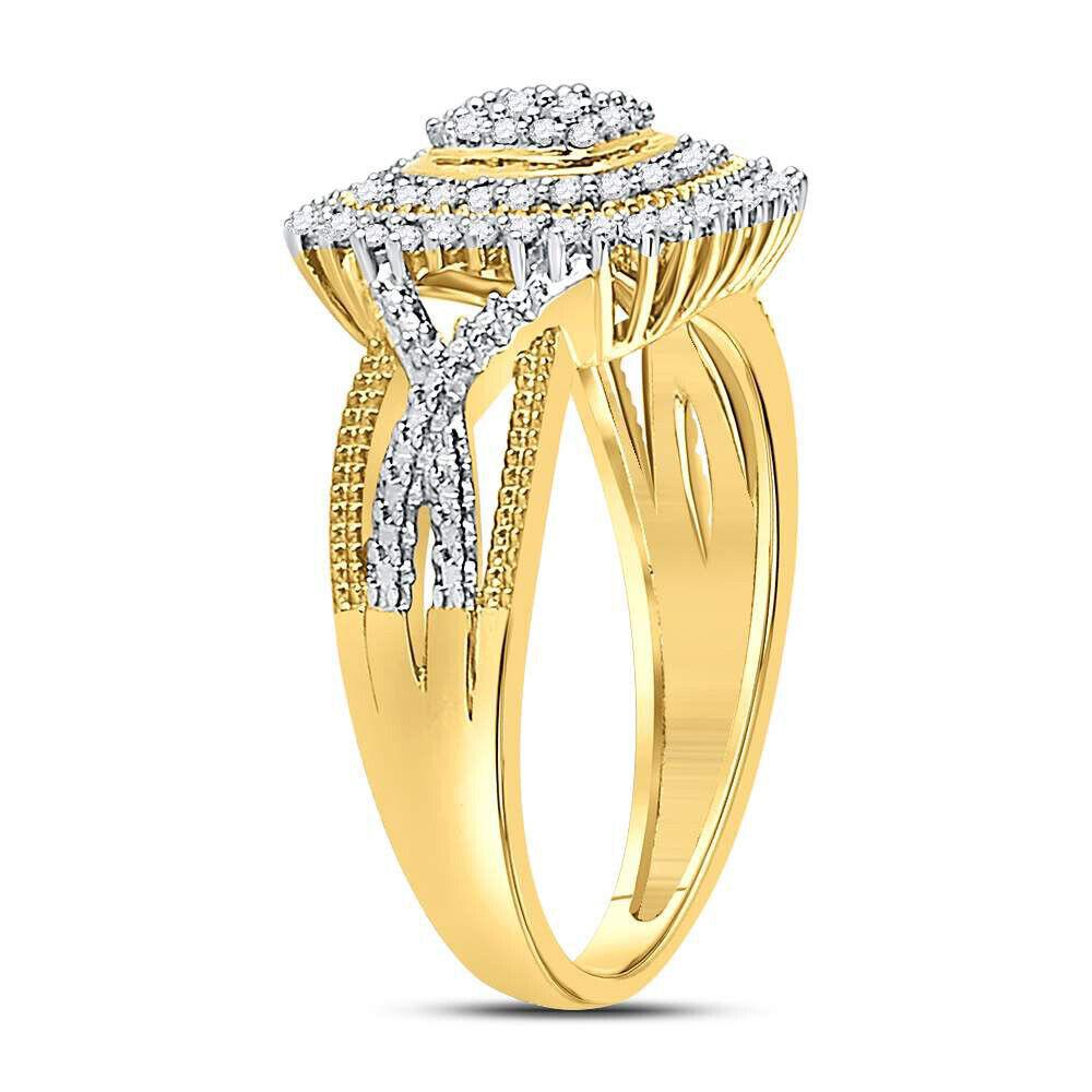0.25 Cttw Round Diamond Cushion Cluster Ring Twisted Band 10k Yellow Gold