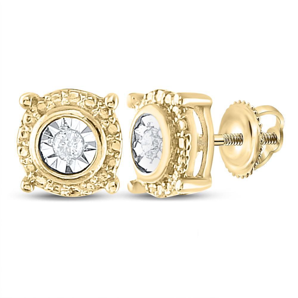 Diamond Solitaire Round Stud Earrings 925 Sterling Silver Yellow tone Screw Back