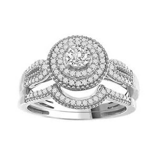 0.33ctw Diamond Round Cluster Bridal Wedding Ring Band Set 10k White Gold