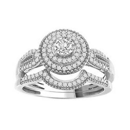 0.33ctw Diamond Round Cluster Bridal Wedding Ring Band Set 10k White Gold