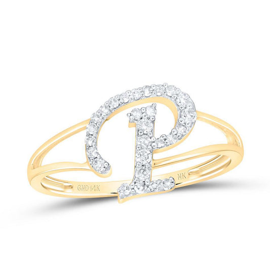 0.20ctw Round Diamond Initial Letter P Ring 14k Yellow Gold Womens Size 7