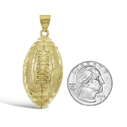 10k Yellow Gold Football Pendant Sport Mens Charm 2"