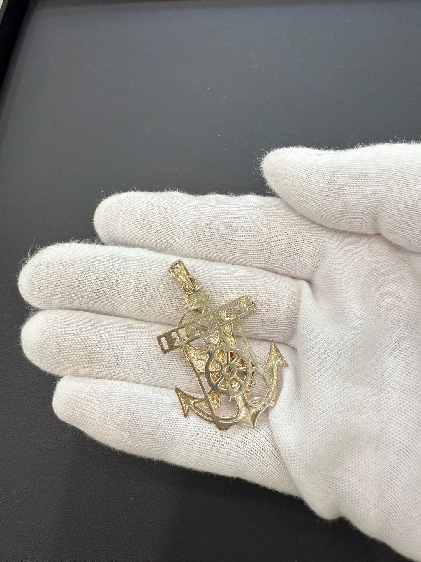 Eagle Anchor Pendant 925 Sterling Silver Gold Plated Charm 1.8 inch