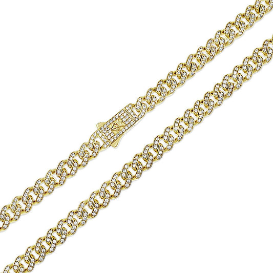 14k Yellow Gold Miami Cuban Monaco Link Chain Necklace 7mm Iced Out