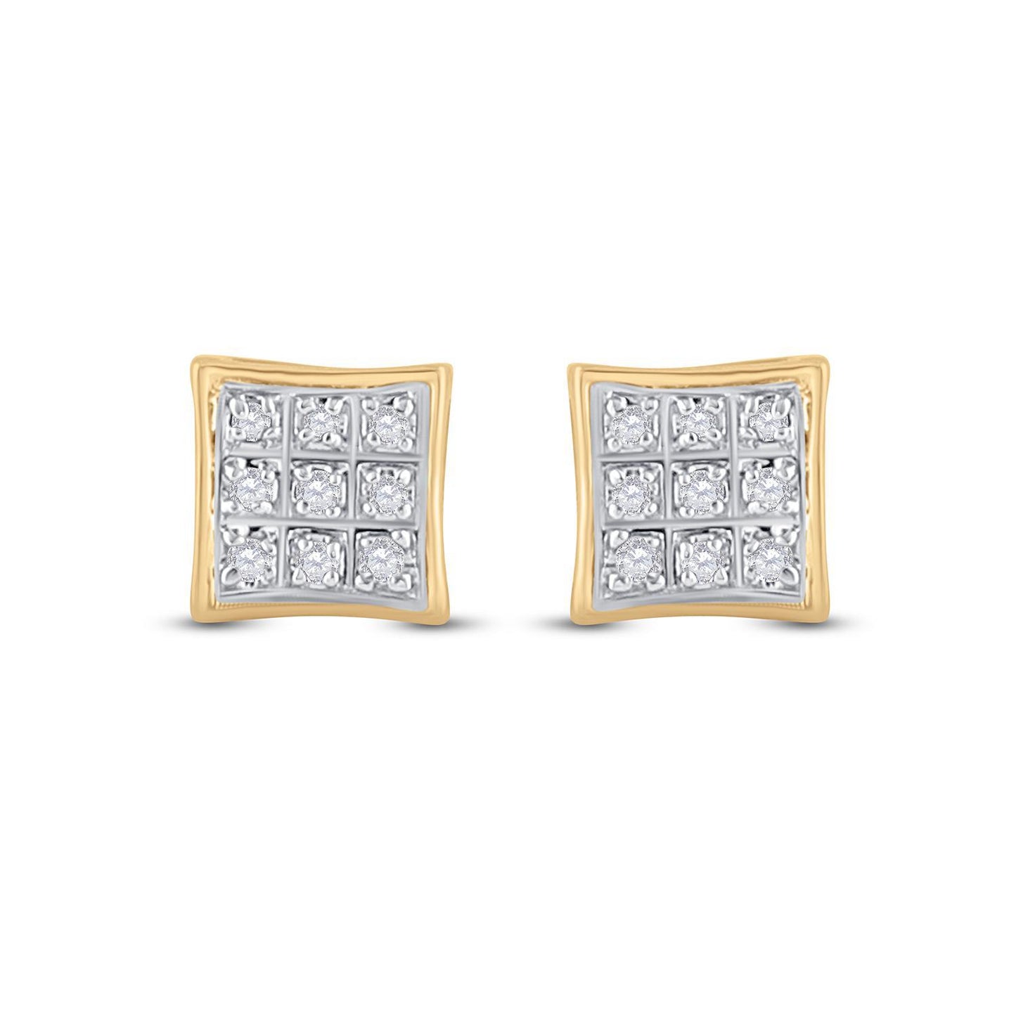 Diamond Square Mens Stud Earrings 10k Yellow Gold Screw back