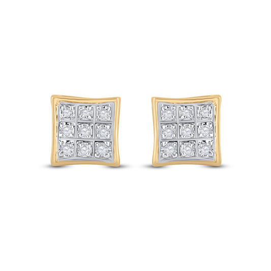 Diamond Square Cluster Stud Earrings 10k Yellow Gold