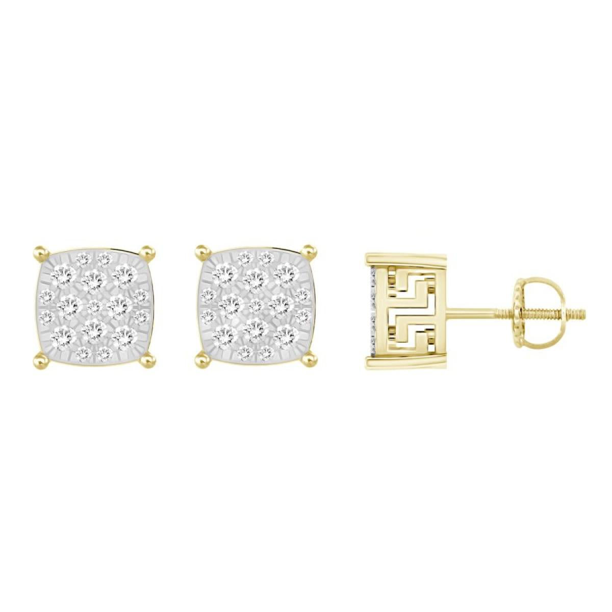 0.25cttw Diamond Square Shape Mens Stud Earrings 10k Yellow Gold Screw back