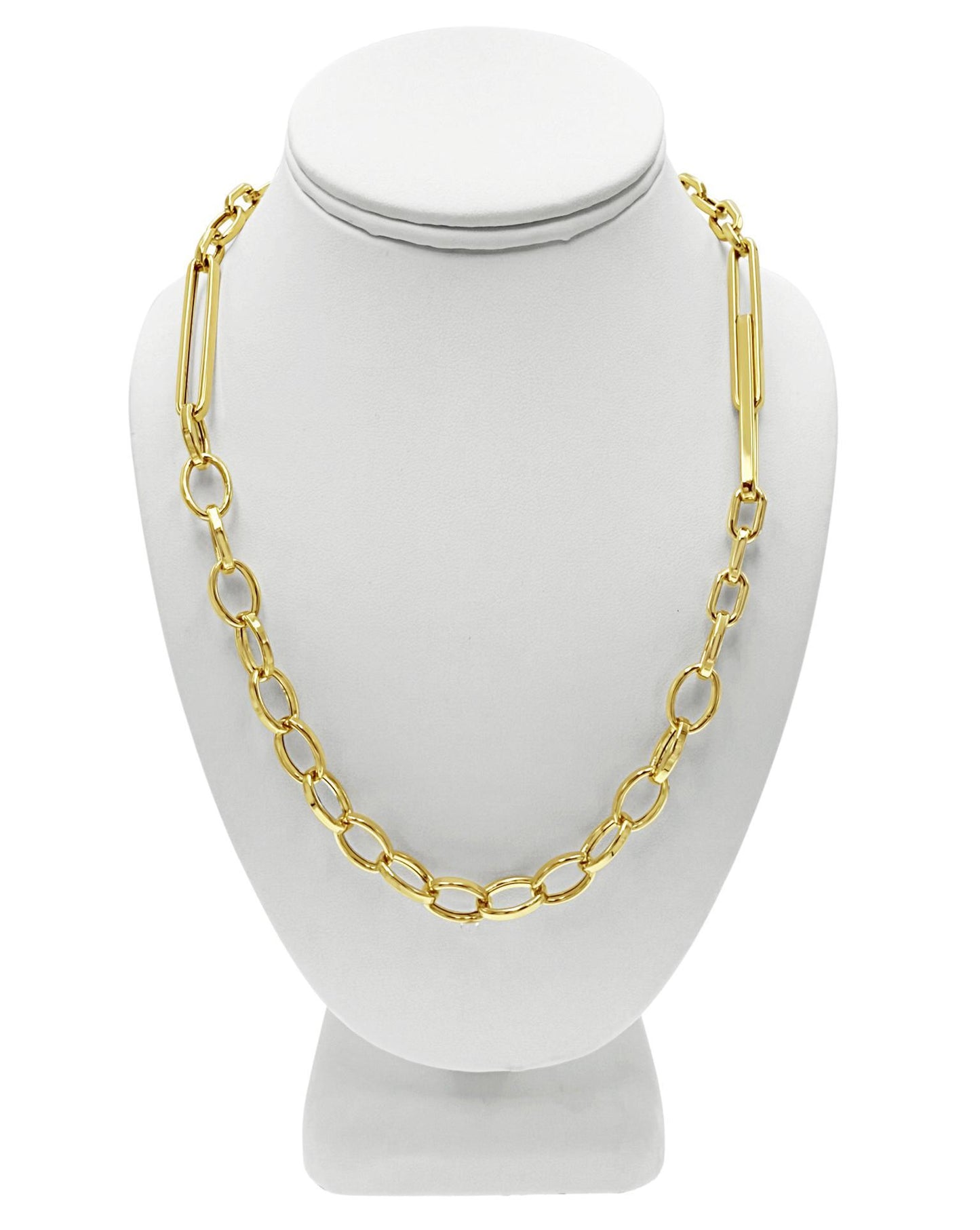 14k Yellow Gold Paperclip Chain Necklace Chunky Mixed Link Toggle