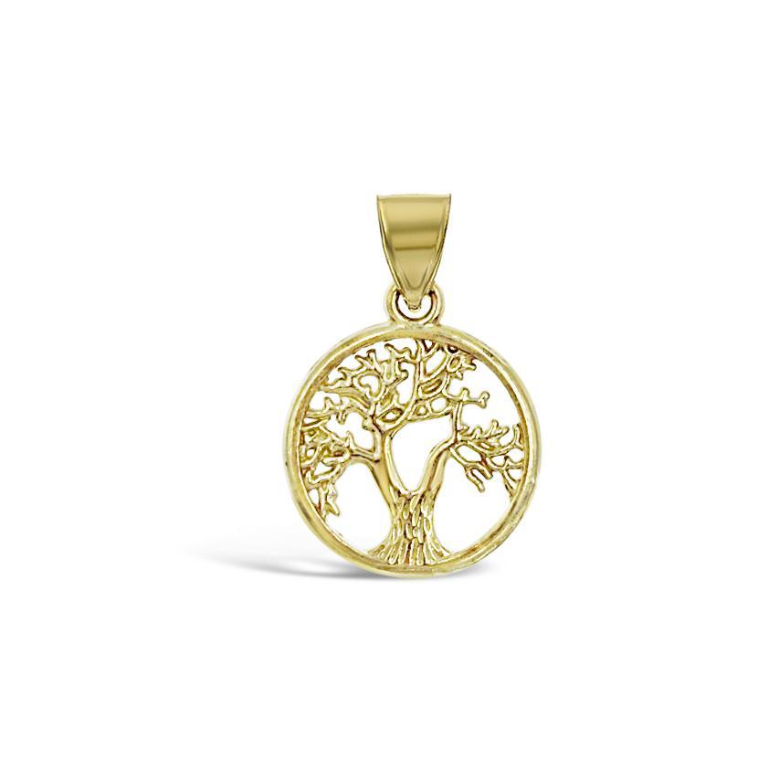 10K Yellow Gold Tree Of Life Pendant Round Charm 0.8 in