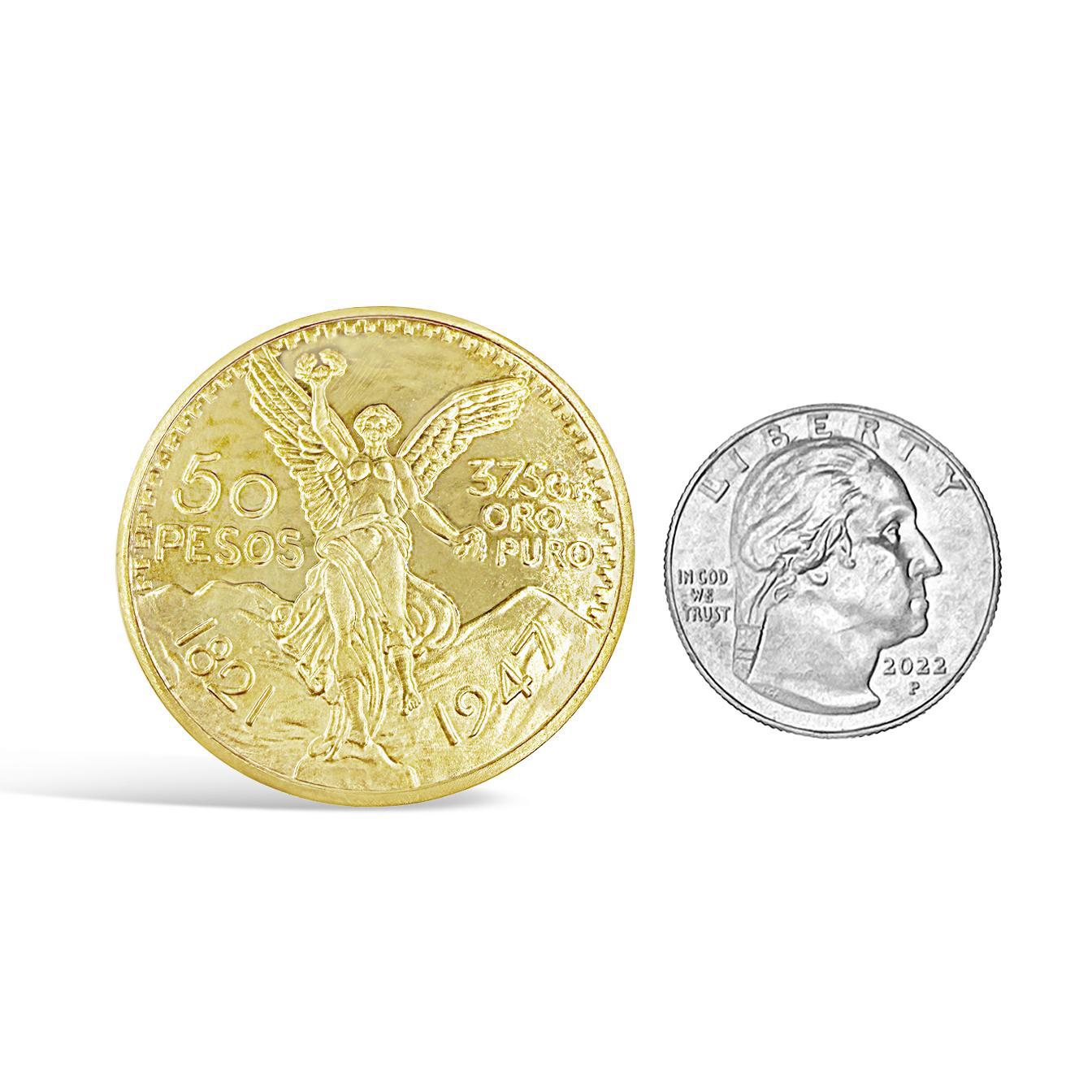 Real 14k Gold Solid 1947 Mexican Centenario 50 Pesos Coin