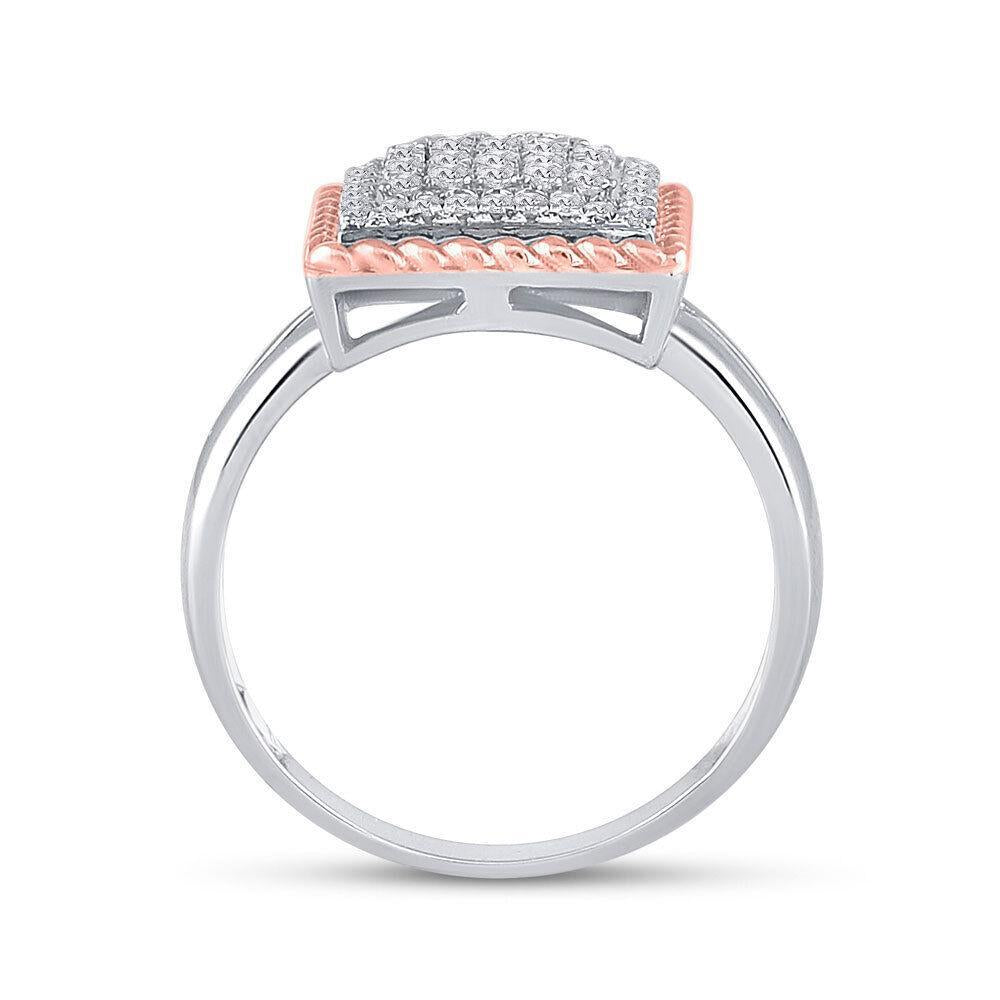 0.33 Cttw Round Diamond Rope Square Cluster Ring 10k Two Tone Gold