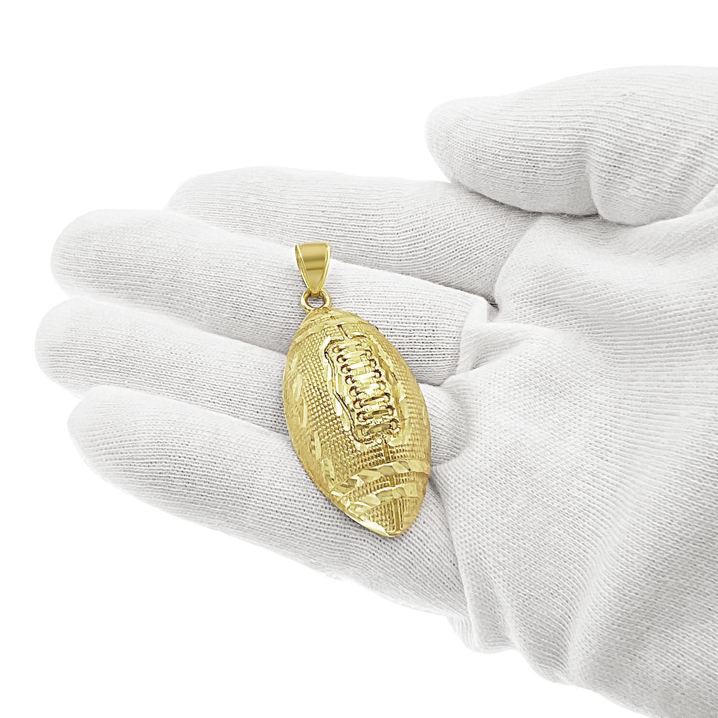10k Yellow Gold Football Pendant Sport Mens Charm 2"