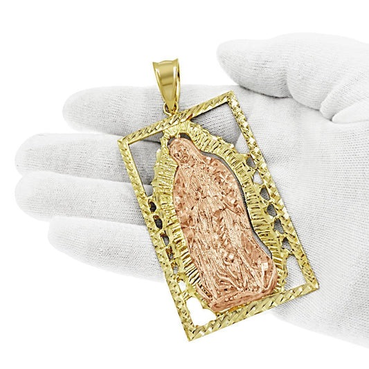 10K Yellow Rose Gold Virgin Mary Lady Guadalupe Pendant