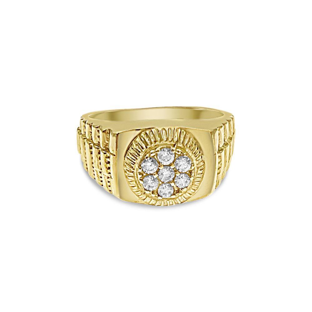 10k Yellow Gold Mens Signet Round Pinky Ring Railroad Band